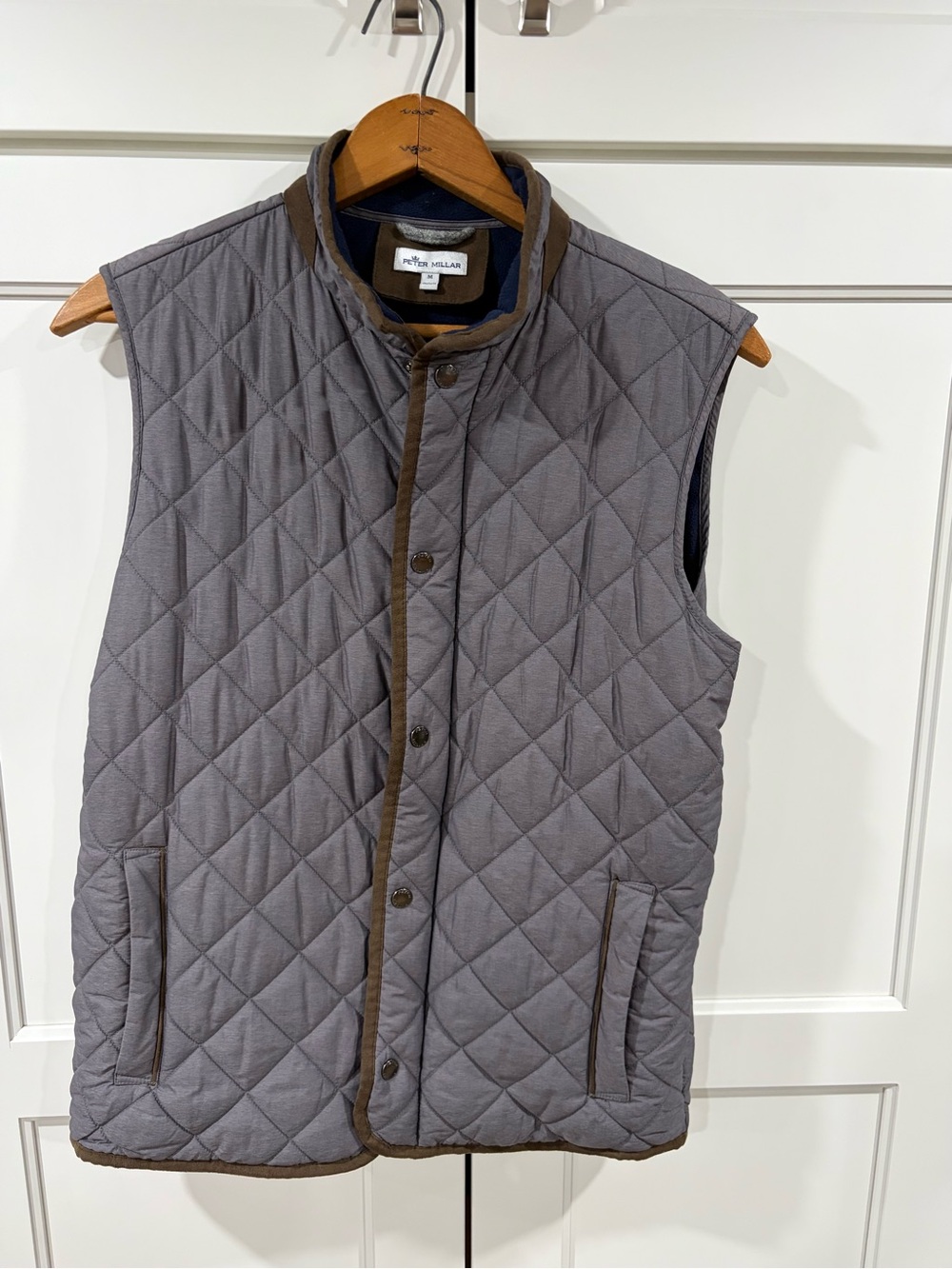 Peter Millar Quilted Gray  Vest with Navy Interior